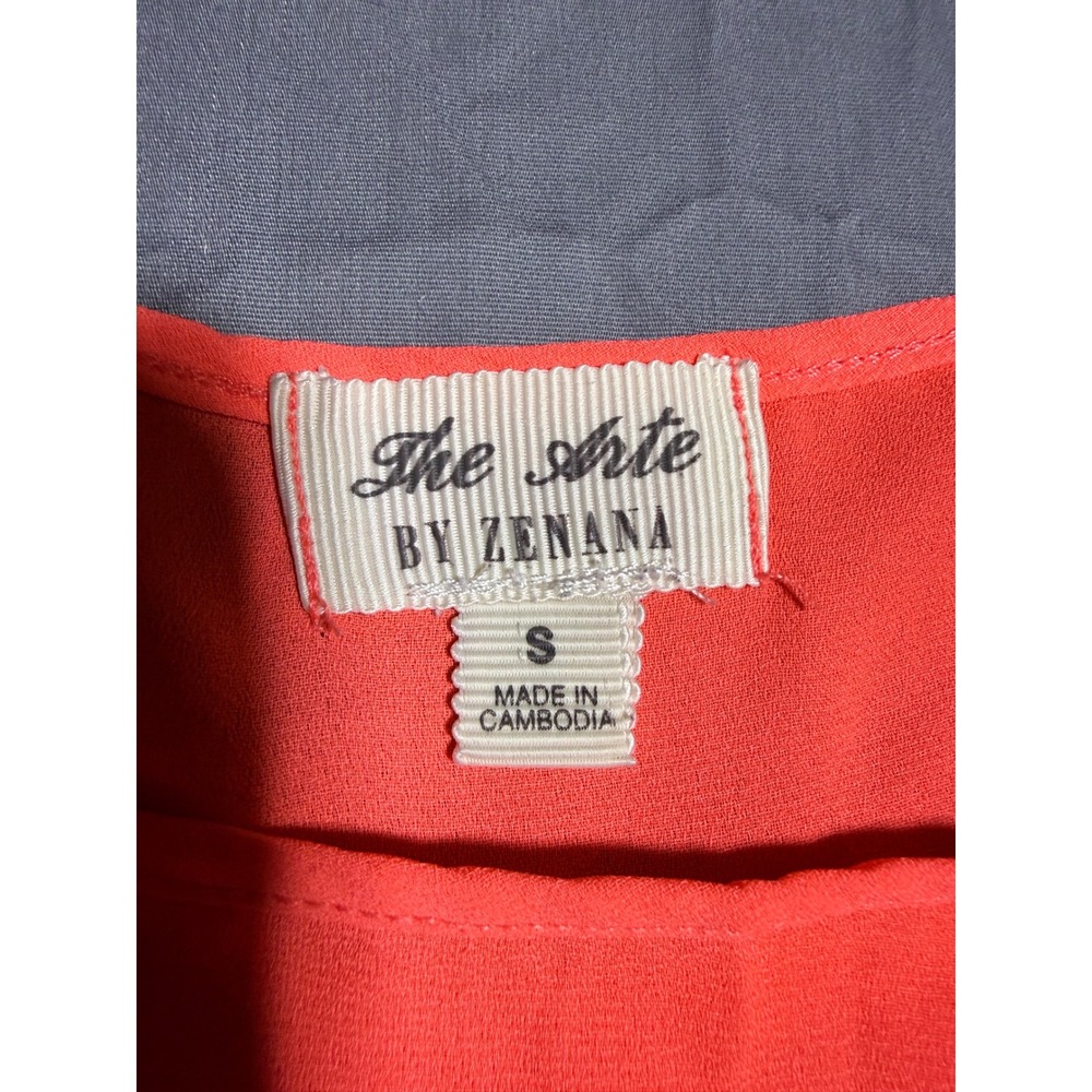 The Arte by Zenana Blouse Women Small Orange Good Short Sleeve Pocket High Low - Picture 2 of 4